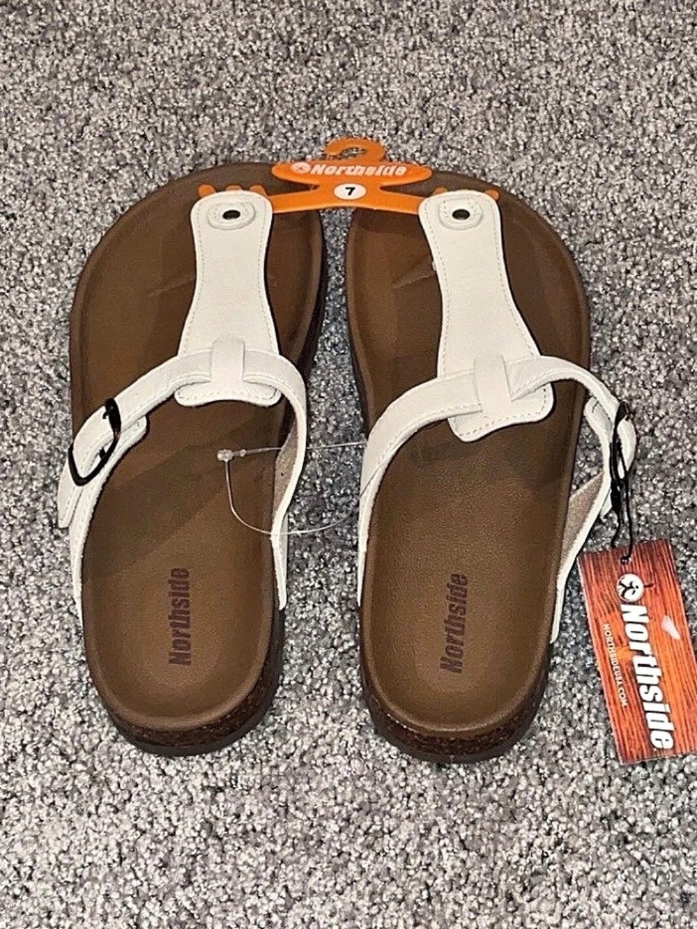 Northside Diane T-Strap Cork Slip-On Sandal White & Brown US 7